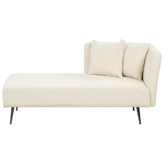 Chaise Lounge Bianco Destra in bouclè con cuscini decorativi Gambe in metallo Soggiorno di design moderno