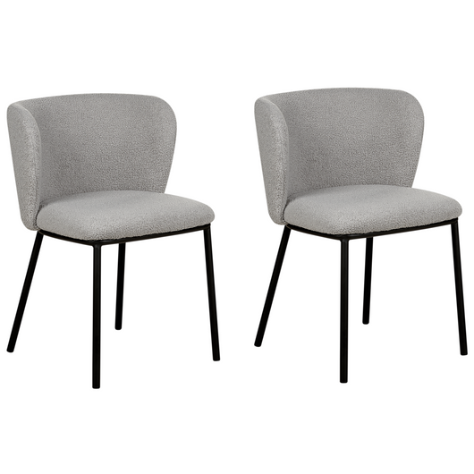 Set di 2 sedie da pranzo in bouclè grigio Rivestimenti in metallo nero Gambe senza braccioli Schienale curvo Design moderno e contemporaneo