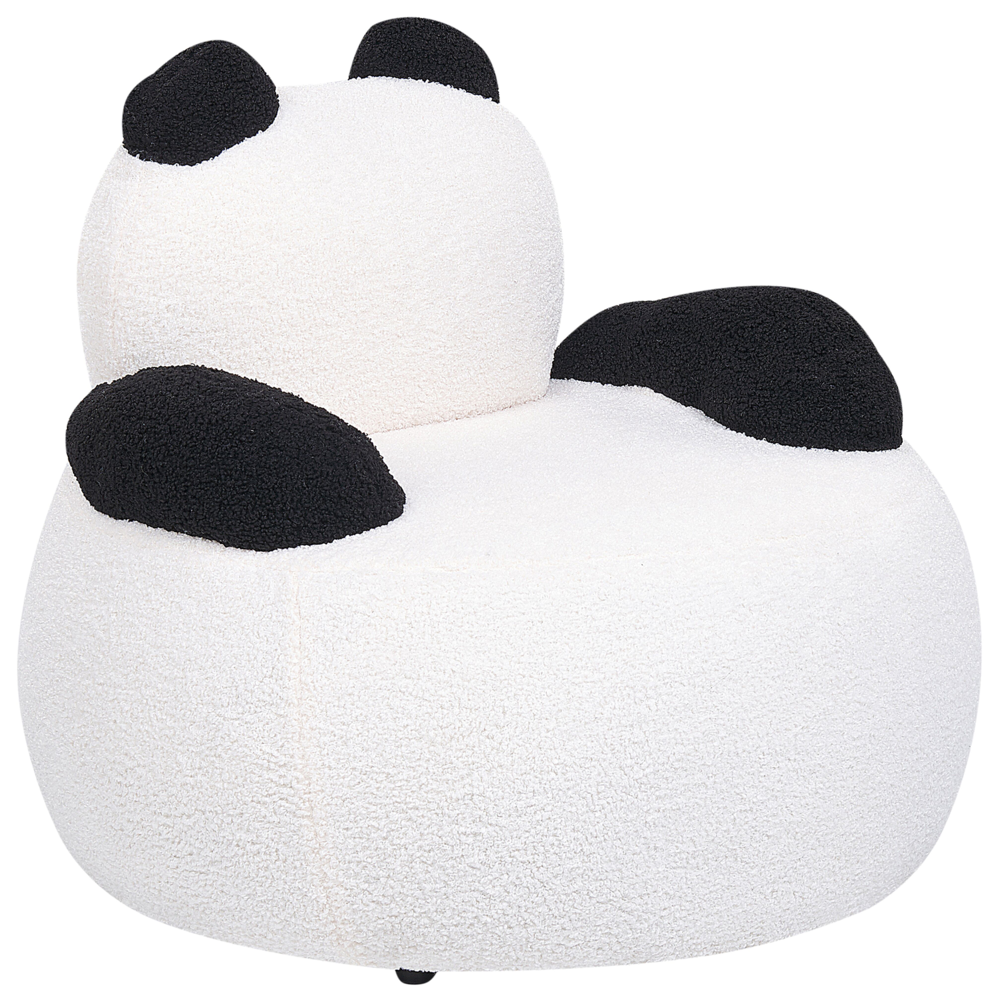 Sedia per animali Rivestimento in bouclé bianco e nero con braccioli Seduta d'arredo per bambini Design moderno Forma di panda