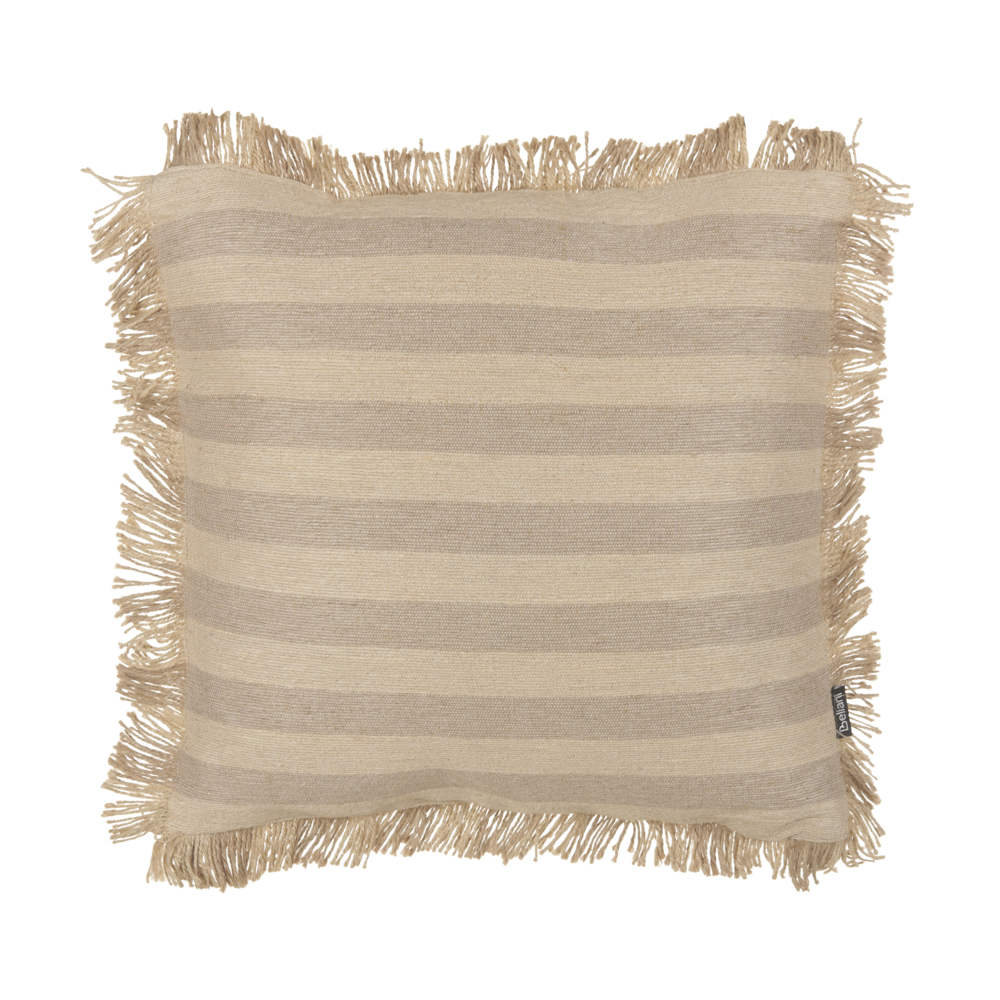 Cuscino in iuta sfoderabile con imbottitura con bordo decorativo a righe 45 x 45 cm Beige accessori decorativi boho