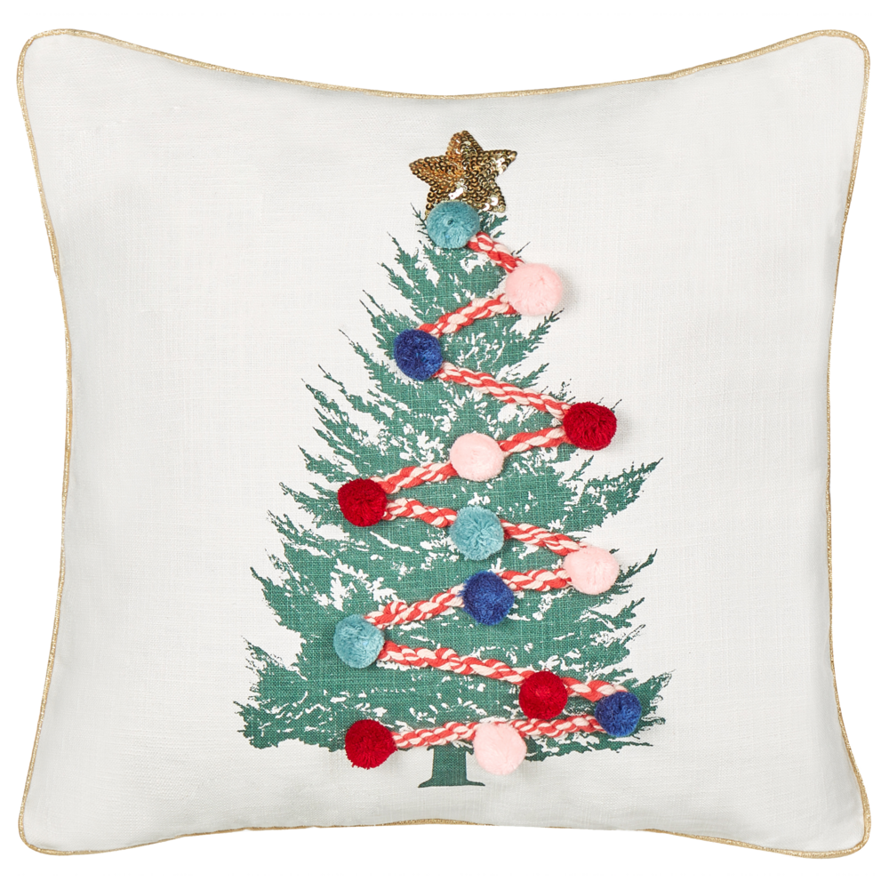 Cuscino decorativo bianco 45 x 45 cm Albero di Natale in cotone sfoderabile Soggiorno Camera da letto