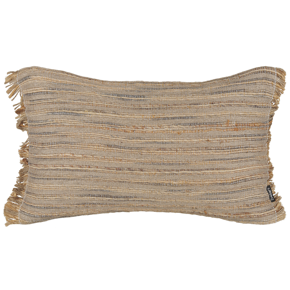 Cuscino in iuta con imbottitura sfoderabile e nappe decorative a tinta unita beige 30 x 50 cm decorativi boho