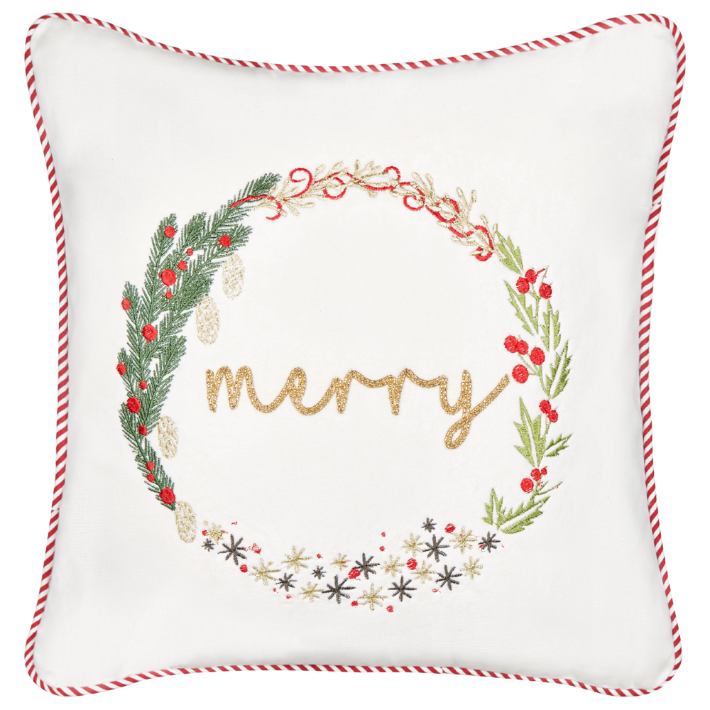 Cuscino decorativo in tessuto di velluto bianco 45 x 45 cm Motivo natalizio in cotone sfoderabile Soggiorno Camera da letto