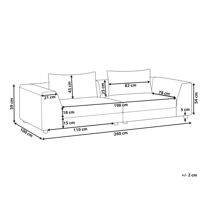 Divano Tessuto Beige Poliestere Imbottito Divano 3 Posti Cuscini Braccioli Soggiorno Moderno Confortevole Accogliente