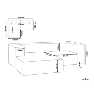 Divano angolare a 2 posti a destra in tessuto beige con braccioli imbottiti Stile minimalista