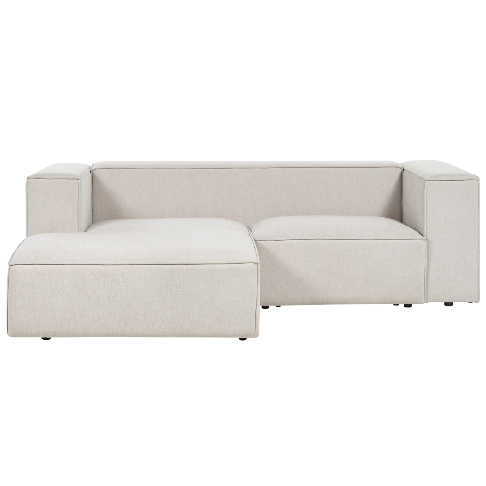 Divano angolare a 2 posti a destra in tessuto beige con braccioli imbottiti Stile minimalista
