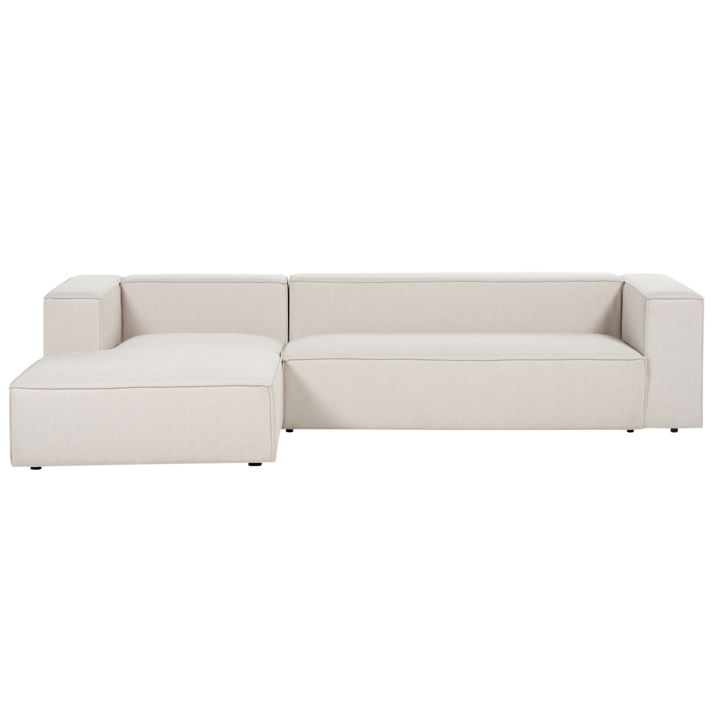 Divano angolare a 3 posti a destra in tessuto beige con braccioli imbottiti Stile minimalista