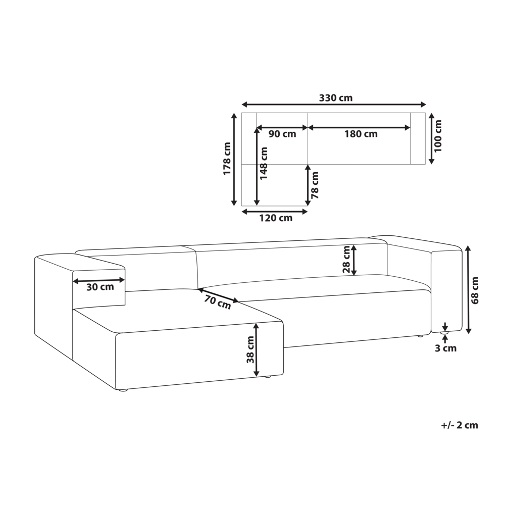 Divano angolare a 3 posti a destra in tessuto beige con braccioli imbottiti Stile minimalista