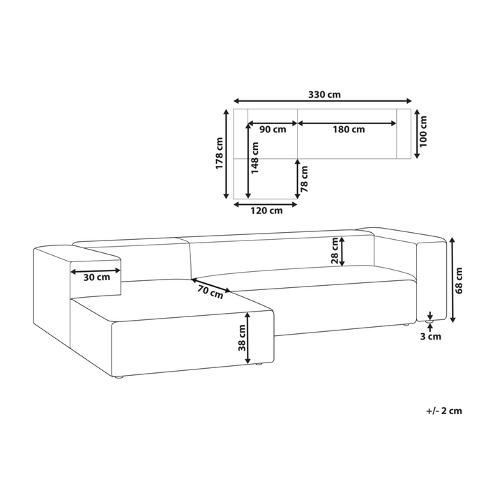 Divano angolare a 3 posti a destra in tessuto beige con braccioli imbottiti Stile minimalista