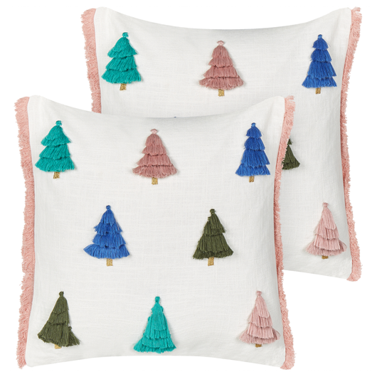 Set di 2 cuscini decorativi in cotone multicolore 45 x 45 cm Motivo natalizio Stampa albero di Natale Accessori Decorazione festiva