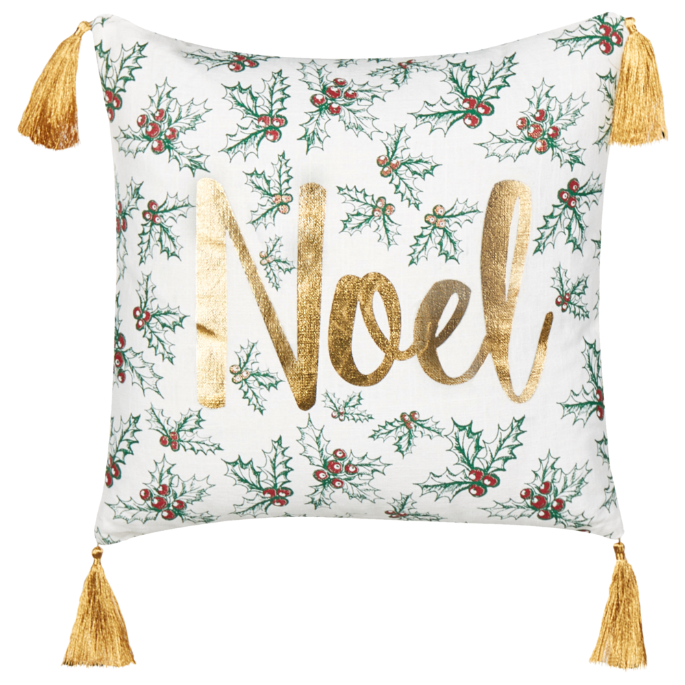 Set di 2 cuscini sparsi in cotone bianco oro 45 x 45 cm Motivo natalizio Nappe Accessori Decorazione festiva