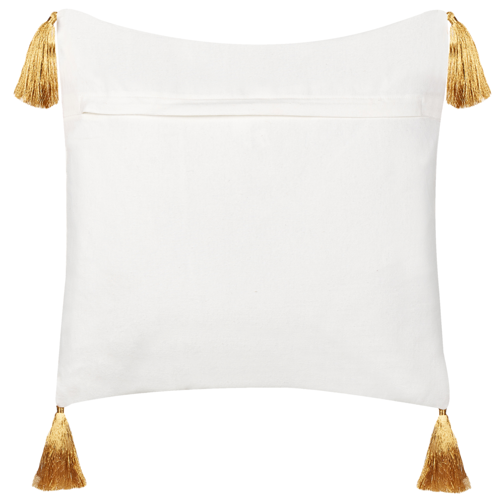 Set di 2 cuscini sparsi in cotone bianco oro 45 x 45 cm Motivo natalizio Nappe Accessori Decorazione festiva