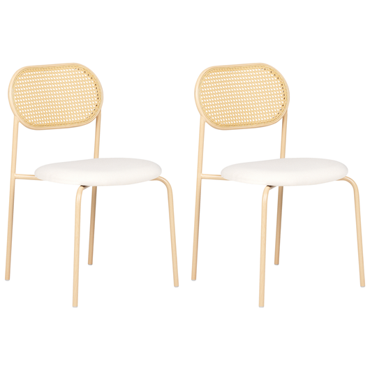 Set di 2 sedie da pranzo con seduta in tessuto e struttura in metallo con effetto legno intreccio viennese stile retrò soggiorno