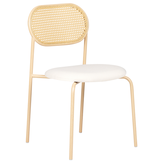 Set di 2 sedie da pranzo con seduta in tessuto e struttura in metallo con effetto legno intreccio viennese stile retrò soggiorno