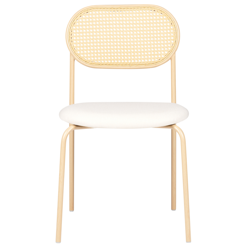 Set di 2 sedie da pranzo con seduta in tessuto e struttura in metallo con effetto legno intreccio viennese stile retrò soggiorno