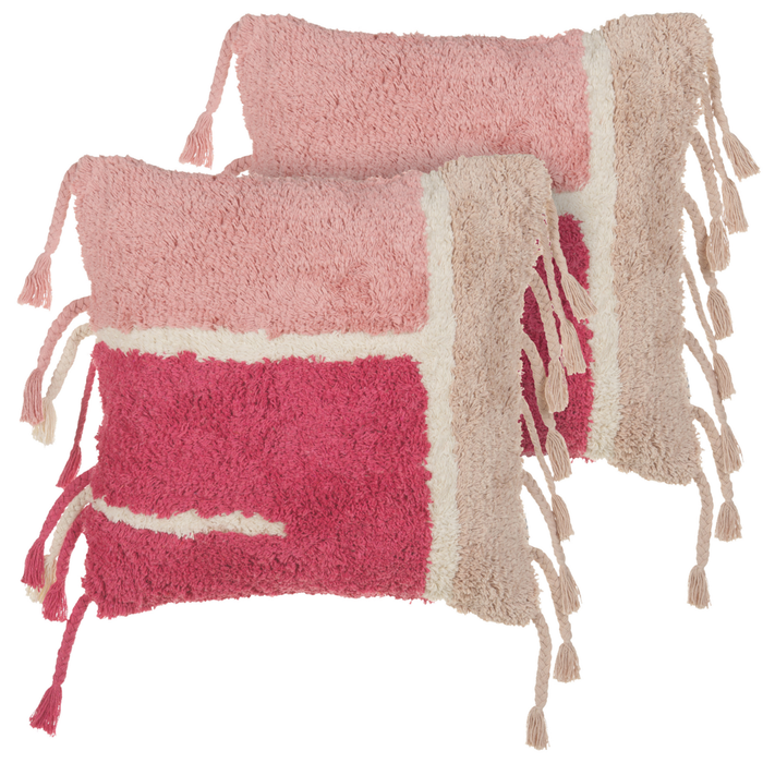Set di 2 cuscini decorativi in cotone con frange in stile bohémien 45 x 45 cm Accessori decorativi rosa