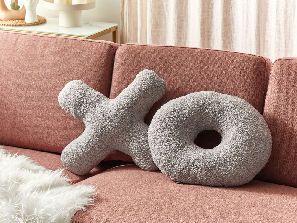 Set di 2 cuscini in tessuto decorazione tessile grigio chiaro a forma delle lettere XO divano soggiorno camera da letto