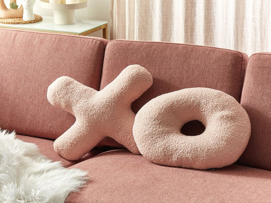 Set di 2 cuscini in tessuto decorazione tessile rosa a forma delle lettere XO divano soggiorno camera da letto