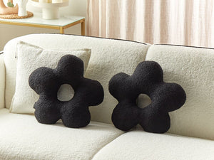 Set di 2 cuscini in tessuto di peluche a forma di fiore nero 40 x 40 cm accessori divano camera da letto