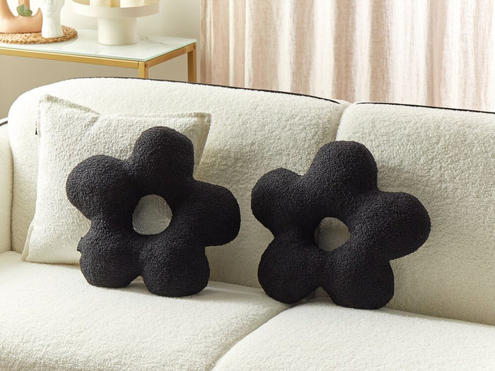 Set di 2 cuscini in tessuto di peluche a forma di fiore nero 40 x 40 cm accessori divano camera da letto