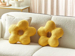 Set di 2 cuscini in tessuto di peluche a forma di fiore giallo 40 x 40 cm accessori divano camera da letto