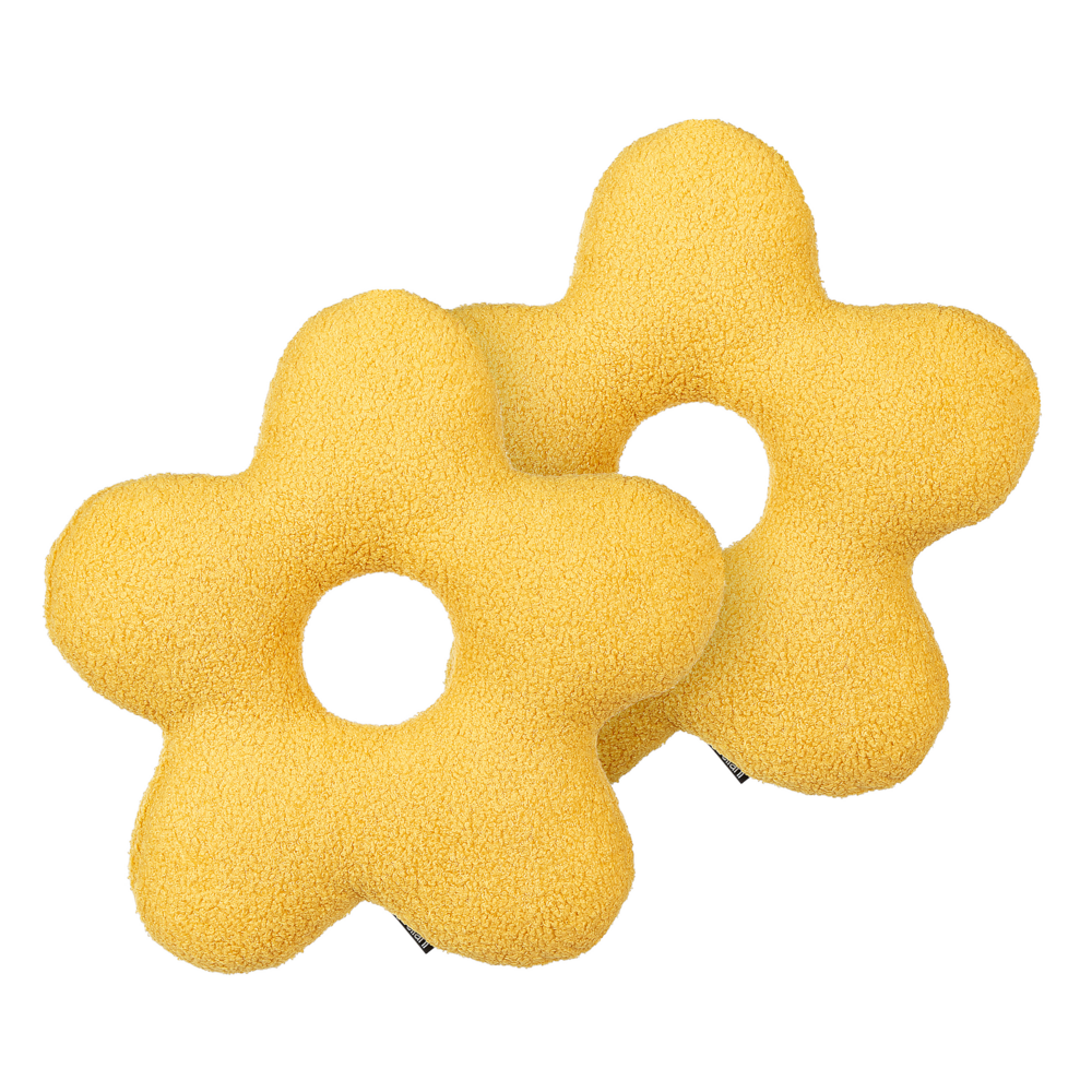 Set di 2 cuscini in tessuto di peluche a forma di fiore giallo 40 x 40 cm accessori divano camera da letto