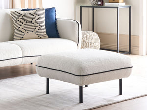 Ottomano poggiapiedi in tessuto boucle bianco imbottito metallo gambe nere poggiapiedi quadrato imbottito bordi decorativi neri Retro Glam