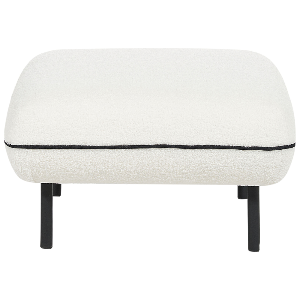 Ottomano poggiapiedi in tessuto boucle bianco imbottito metallo gambe nere poggiapiedi quadrato imbottito bordi decorativi neri Retro Glam