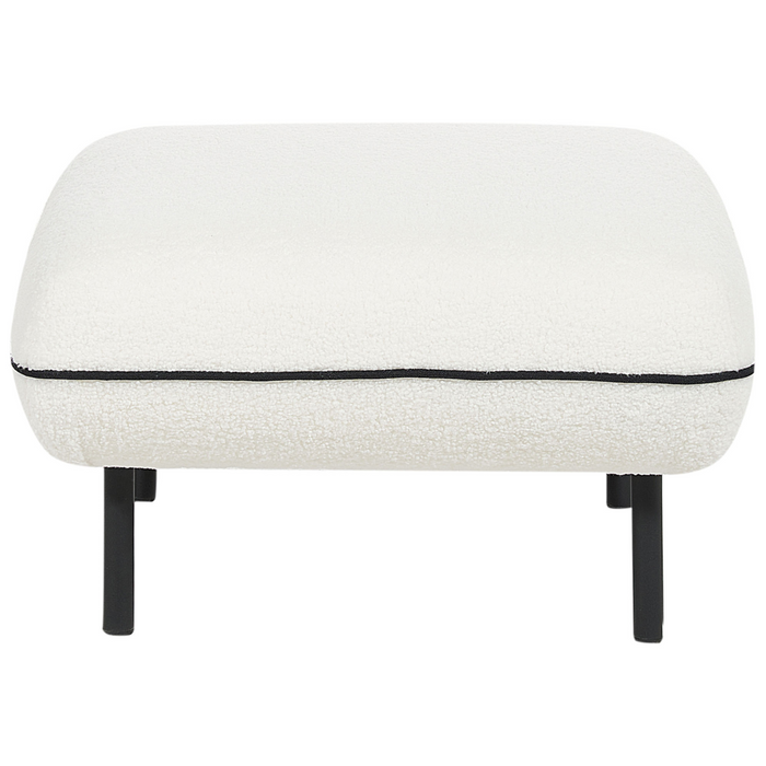 Ottomano poggiapiedi in tessuto boucle bianco imbottito metallo gambe nere poggiapiedi quadrato imbottito bordi decorativi neri Retro Glam