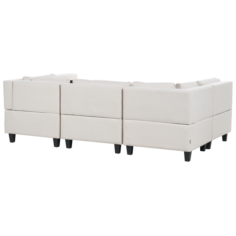 Divano moderno modulare a 5 posti imbottito in tessuto poliestere con schienale imbottito a forma di U Beige chiaro soggiorno