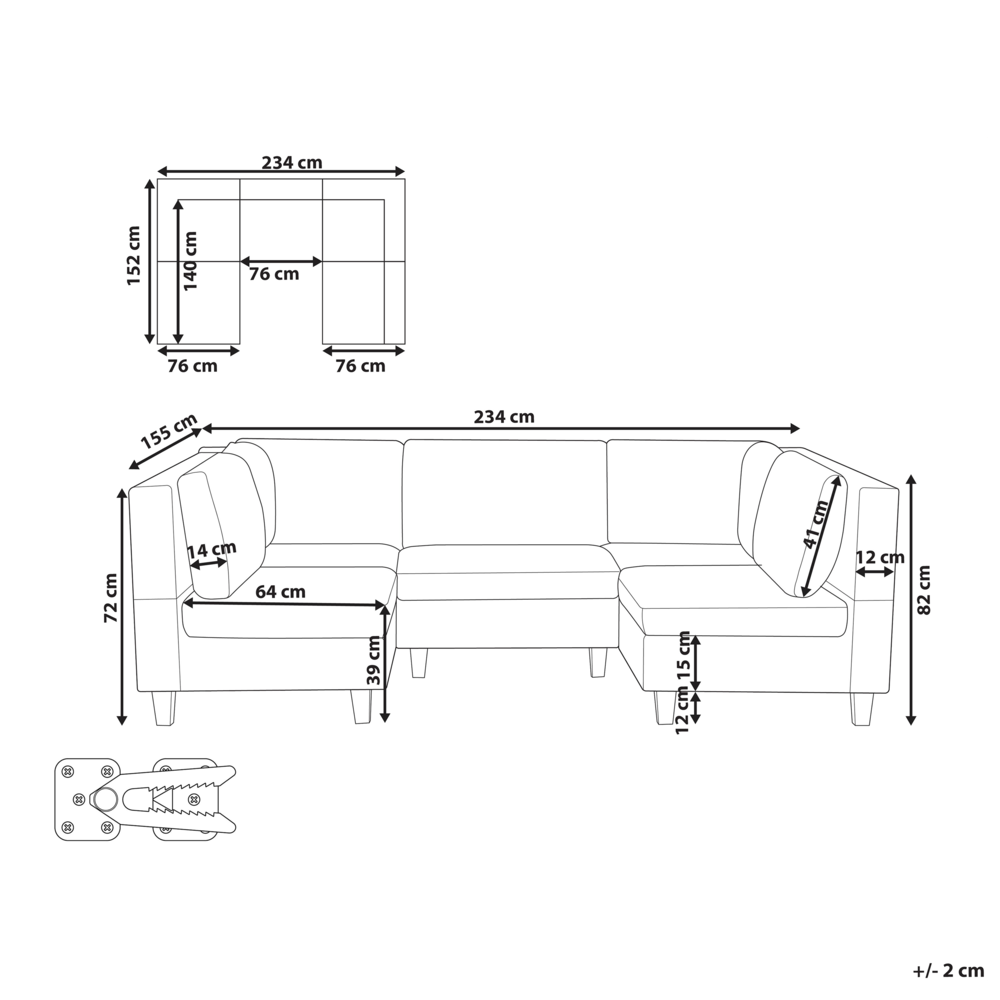 Divano moderno modulare a 5 posti imbottito in tessuto poliestere con schienale imbottito a forma di U Beige chiaro soggiorno