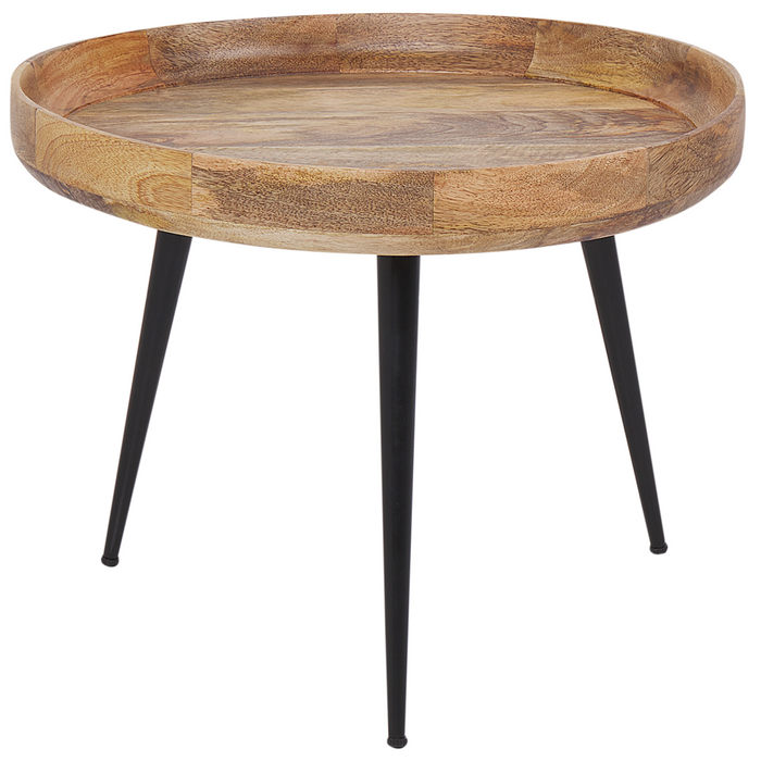 Tavolino da caffè piano in legno di mango chiaro e base in metallo Nero