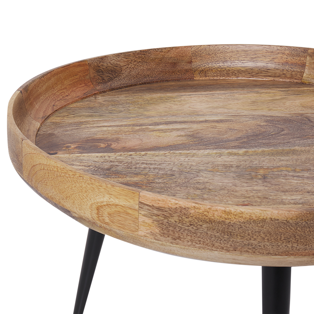 Tavolino da caffè piano in legno di mango chiaro e base in metallo Nero