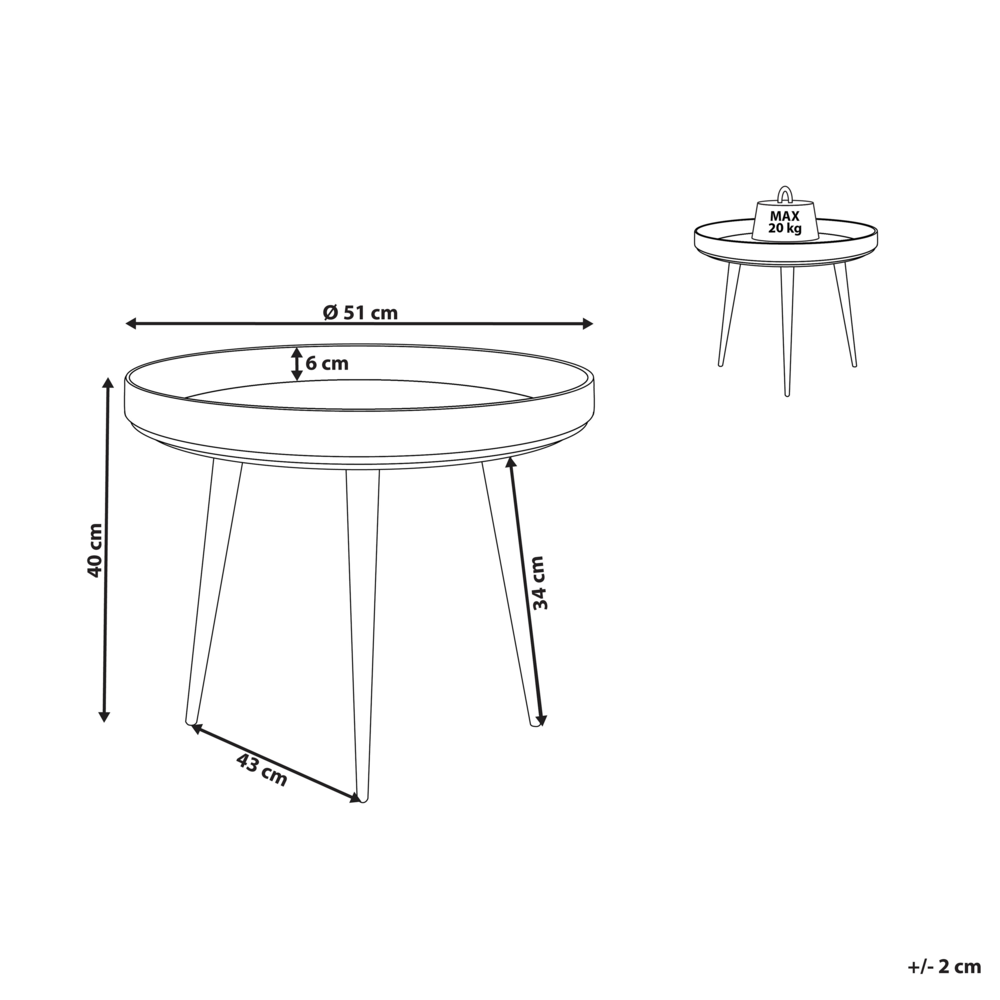 Tavolino da caffè piano in legno di mango chiaro e base in metallo Nero