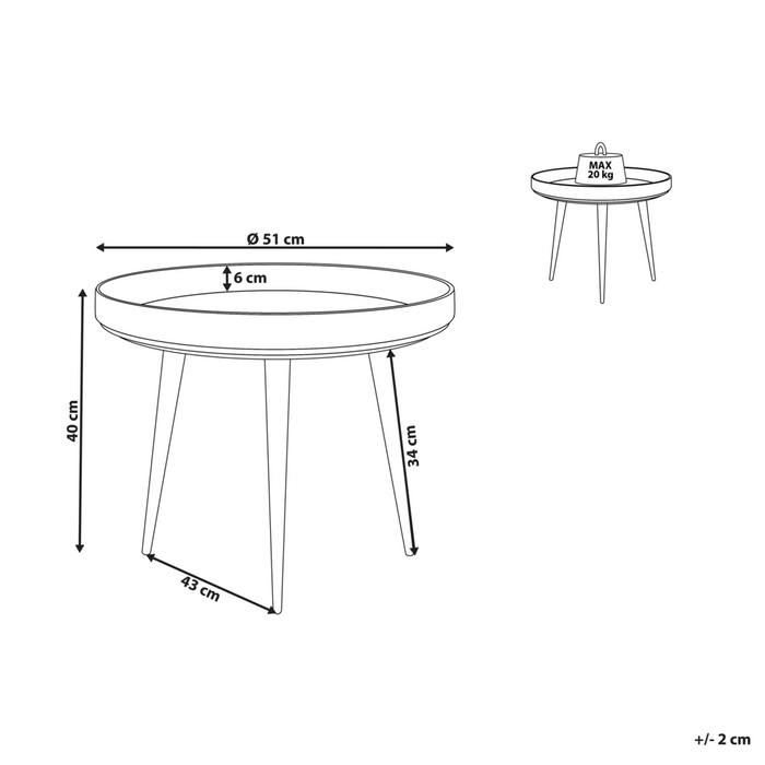 Tavolino da caffè piano in legno di mango chiaro e base in metallo Nero