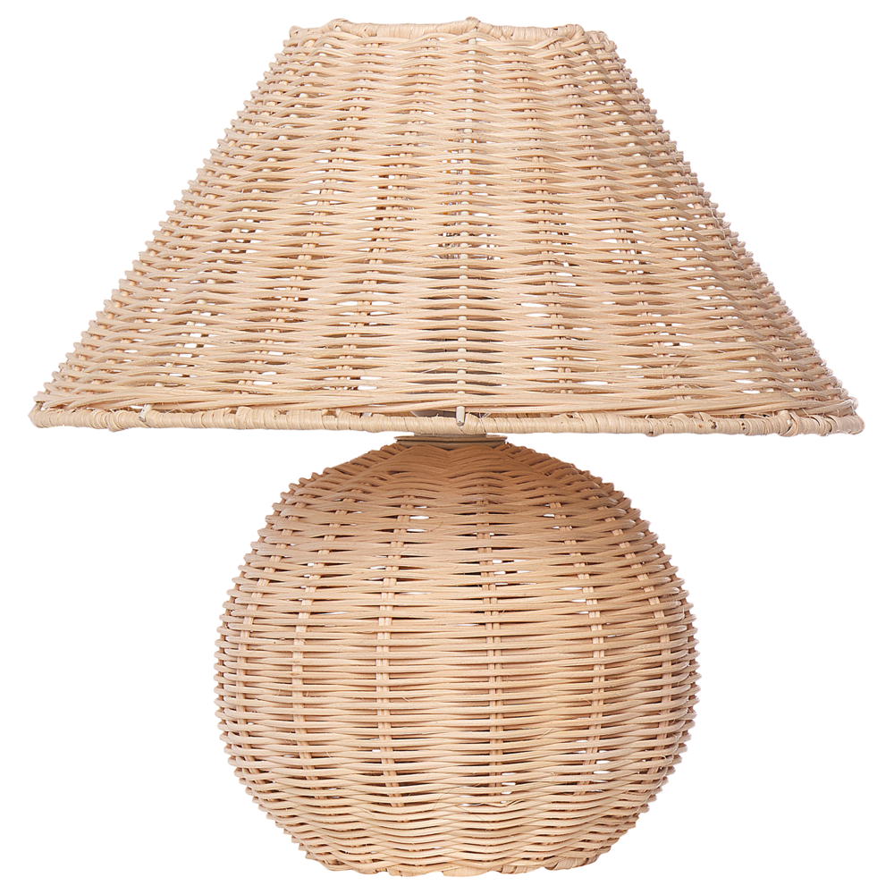 Lampada da tavolo in Rattan naturale con treppiede e paralume traforato e per comodino o scrivania in stile boho