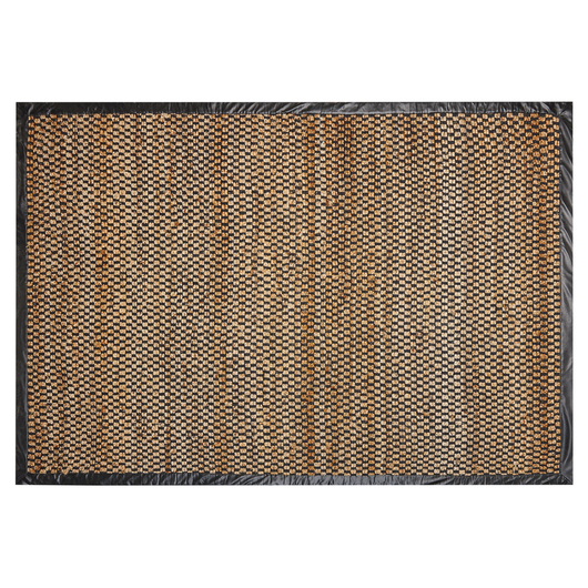 Tappeto in iuta e pelle rettangolare con motivo a scacchi intrecciato a mano nero e beige 140 x 200 cm stile rustico