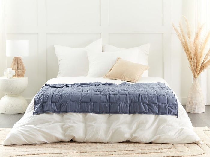 Coperta ponderata Tessuto poliestere blu Riempimento con perle di vetro Rettangolare 100 x 150 cm 4 kg Trapuntato