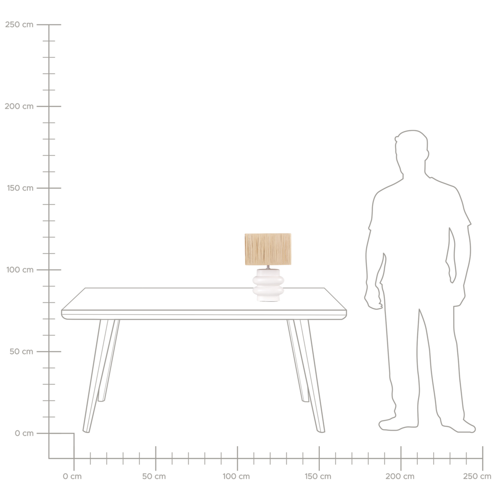 Lampada da tavolo in ceramica bianca con paralume a tamburo in lino  base minimalista design stile contemporaneo