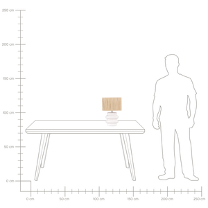 Lampada da tavolo in ceramica bianca con paralume a tamburo in lino  base minimalista design stile contemporaneo