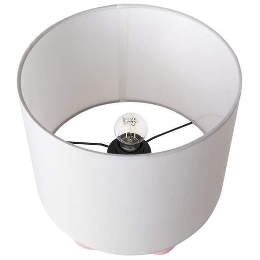 Lampada da tavolo in ceramica rosa con paralume a tamburo in lino base minimalista design stile contemporaneo