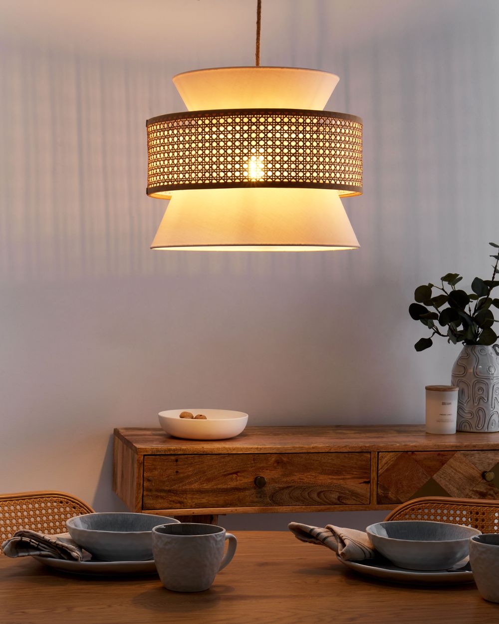 Lampada a sospensione Illuminazione con paralume in Rattan Naturale Beige illuminazione boho
