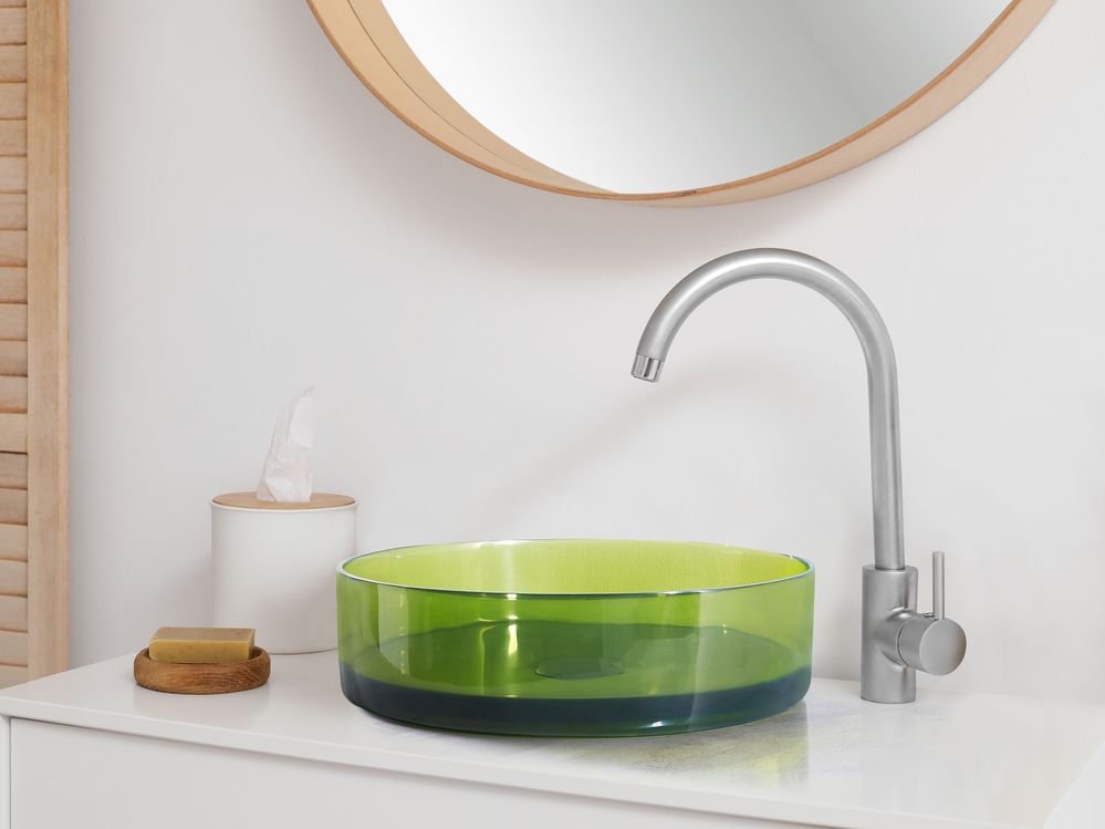 Lavandino da appoggio Verde  Superficie solida 360 mm Lavandino da bagno rotondo semitrasparente