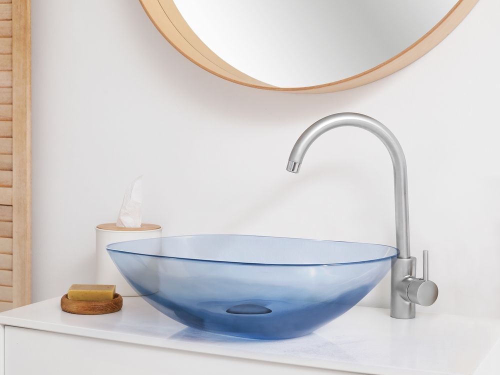 Lavabo da appoggio Superficie solida blu 340 x 360 mm Lavello da bagno semitrasparente