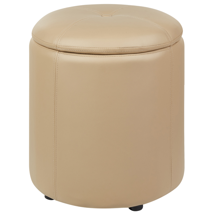 Pouf Beige Ecopelle 40 x 38 cm con Sgabello Contenitivo Glamour