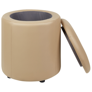 Pouf Beige Ecopelle 40 x 38 cm con Sgabello Contenitivo Glamour