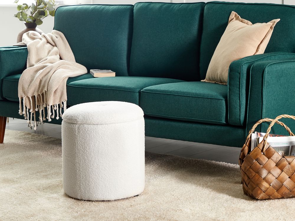 Pouf Boucle bianco sporco 40 x 38 cm con sgabello contenitore Glamour