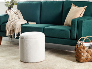 Pouf Boucle bianco sporco 40 x 38 cm con sgabello contenitore Glamour