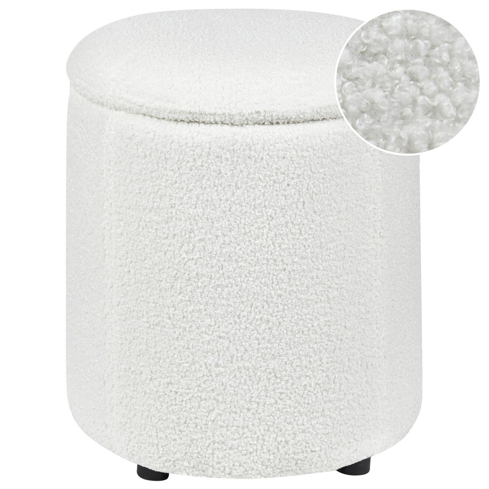 Pouf Boucle bianco sporco 40 x 38 cm con sgabello contenitore Glamour