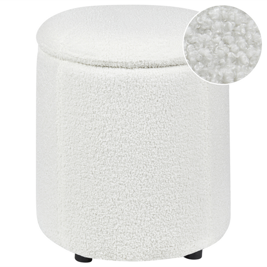 Pouf Boucle bianco sporco 40 x 38 cm con sgabello contenitore Glamour
